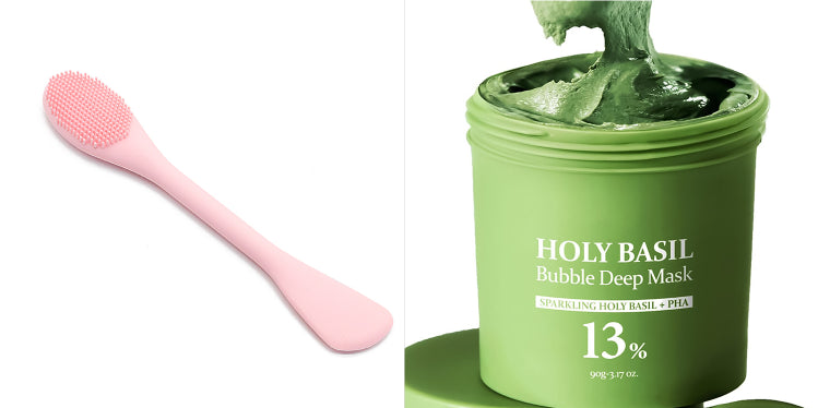 Holy Basil Bubble Clay Mask with Silicone Brush – Deep Cleansing Pore Detox & Blackhead Remover Face Mask
