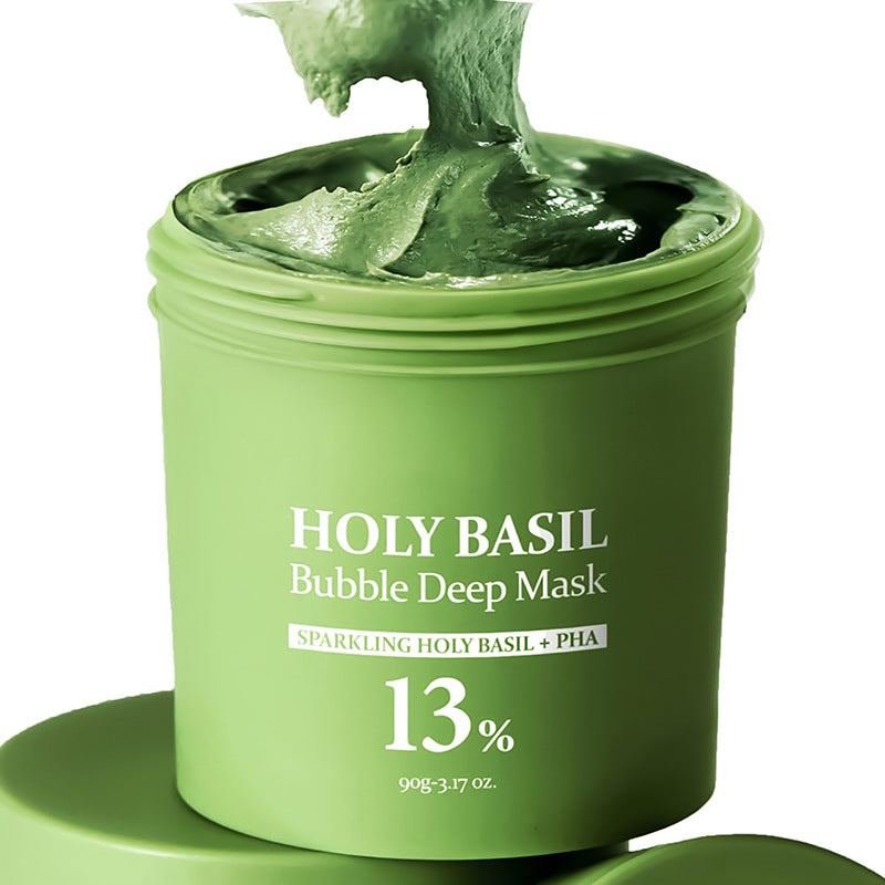 Holy Basil Bubble Clay Mask with Silicone Brush – Deep Cleansing Pore Detox & Blackhead Remover Face Mask