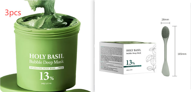 Holy Basil Bubble Clay Mask with Silicone Brush – Deep Cleansing Pore Detox & Blackhead Remover Face Mask